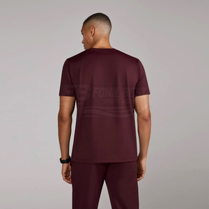 Women V Neck Scrub <b>Top</b> <b>Maroon</b> Polyester Hospital Uniform Blouse With Pockets For Medical Staff - Product Image 2