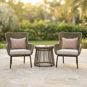 Conjunto de Bistró Moderno de 3 Piezas en Ratán PE con Cojines Acolchados para Balcón - Product Image 1