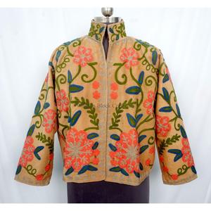 Veste Courte Décontractée pour Femme, Broderie Florale Boutonnée, Faite Main, Écologique, Style Plage, Doublure Hiver en Coton - Product Image 1