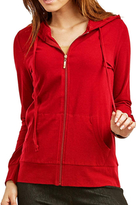 Sweat-shirt à capuche zippé à manches longues pour femme, en molleton doux et confortable, avec cordon de serrage à la capuche, poches avant, tenue décontractée - Product Image 5