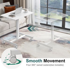 Standing <b>Desk</b> with Mobile Rolling Wheels Height Adjustable <b>Small</b> Laptop <b>Desk</b> for Home Office White - Product Image 5