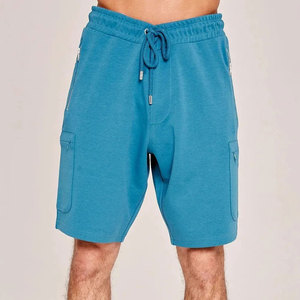 Econex Sports Men's Blue Cotton <b>Knitted</b> Shorts Zip Pocket Casual Summer Wear Breathable Quick Dry 180g Letter Printed Design - Product Image 6