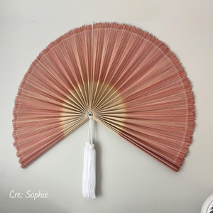 Decoración de pared con abanico de bambú rosa, estilo boho natural, forma circular, diseño Japandi para la sala de estar, decoración del hogar. - Product Image 5
