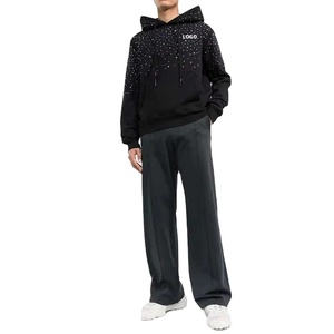 Men's <b>Black</b> Hooded Fleece <b>Sweatshirt</b> With Glitter Dot Print Front Logo Casual Regular Fit Autumn Wear Pocket Design - Product Image 3