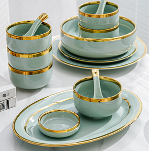 Vajilla de Porcelana Cerámica Premium de Lujo con Borde Dorado en Verde Aguacate, Superficies Lisas y Brillantes para Restaurantes y Hogar - Product Image 5