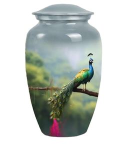 Urna conmemorativa de cenizas personalizable de pluma de pavo real para cenizas humanas con paisaje sereno urna personalizada recuerdo de cremación grande - Product Image 1
