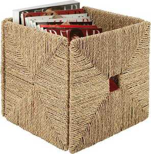 Best Choice Seagrass Storage <b>Basket</b> Handwoven Household Eco-Friendly <b>Square</b> Natural Box for Home Organization Rustic Vintage - Product Image 4