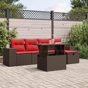 Ensemble de canapés de jardin en polyrotin marron 6 pièces avec coussins - Product Image 1