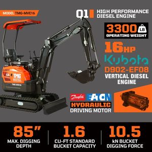 Mini Escavatore Compatto KDK con Motore Eaton, Motore EPA, 1600 KG, 16 CV Diesel, Profondità di Scavo 85'', Capacità Operativa 9 Ton, 6 Ton, 1.5 Ton - Product Image 3