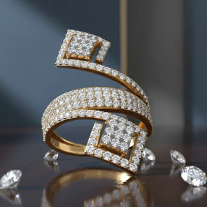 Bague moderne en or, double carrée, à manchette ouverte, géométrique, style bypass, tendance, pour bijoux de fête et de mariage - Product Image 4