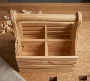 Support élégant fait main en bois de pin rustique non pliable pour organiser les couverts (cuillères, fourchettes, couteaux) pour comptoir de cuisine et salle à manger - Product Image 2