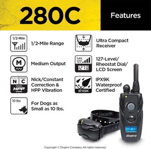 Collier de dressage pour chien Dogtra 280C étanche avec télécommande, contrôle précis à 127 niveaux et écran LCD - Product Image 3