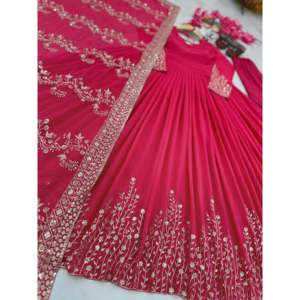 Designer Gown with Chiffon Dupatta & Bottom for <b>Party</b> Wear Three-Quarter Sleeve Length <b>Tops</b> - Product Image 4