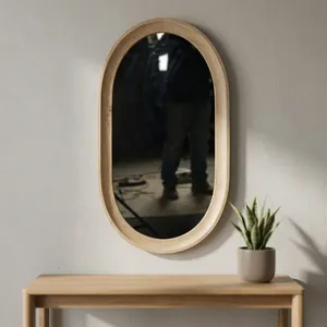 Miroir mural décoratif ovale en bois, minimaliste, écologique, léger, avec cadre arqué, pour chambre à coucher, salon - Product Image 5