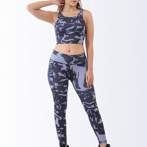 Ensemble de yoga 2 pièces imprimé camouflage : Leggings taille haute et crop top dos nageur, longueur intégrale, respirant, en Spandex et Polyester, sans couture - Product Image 6