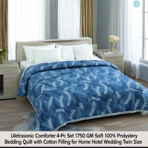 Ultrasonic Comforter 4-Pc <b>Set</b> 1750 GM Soft 100% Polyester <b>Bedding</b> Quilt with Cotton Filling for Home Hotel Wedding Twin Size - Product Image 3