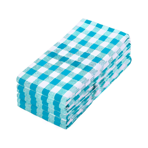 Serviettes de cuisine en coton écologiques bleu ciel, petites, carrées, à carreaux, rectangulaires, lavables en machine, motif bleu et blanc tissé - Product Image 1