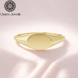 Anillo Minimalista de Oro Amarillo Charm_Jewells, Unisex, para Uso Diario, Diseño Ovalado Simple - Product Image 1