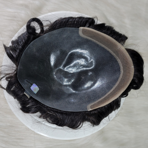 100% perruque de cheveux indiens Remy attachés à la main pour hommes Bio-Lace PU Base toupet avec nœuds blanchis corps/eau vague Styles Texture droite - Product Image 5