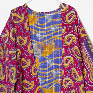 เสื้อแจ็คเก็ตฤดูร้อนแบบถักมือด้วยผ้าฝ้ายลายควิลท์แบบกลับด้านได้สำหรับผู้หญิง สไตล์โบฮีเมียน วินเทจ คันธา คิโมโน - Product Image 2