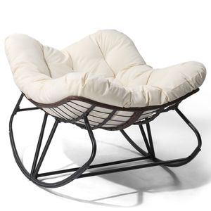 Sedia Papasan Oversize in Rattan con Cuscino Imbottito Spesso, Sedia a Dondolo da Esterno in Vimini e Acciaio per Patio, Soggiorno e Giardino - Product Image 1
