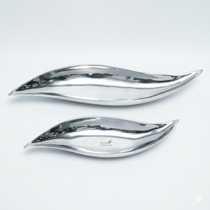 Juego de bandejas de servir modernas de aluminio curvado, platos decorativos de metal para alimentos con asas para decoración de hoteles, restaurantes y hogares. - Product Image 2