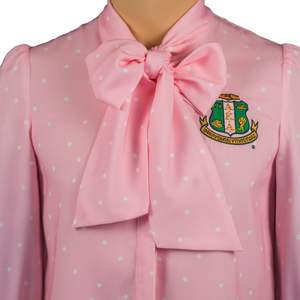 Blusa AKA Rosa con Puntos para Mujer, Cuello con Lazo, Elegante y Chic, Manga Larga, Tela Premium, Ropa Formal con Estilo - Product Image 4