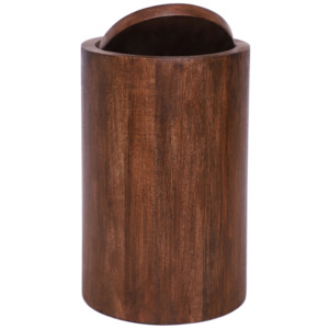 Poubelle en bois artisanale |   Design moderne du milieu du siècle |   Écologique et durable |   Boîte de rangement à couvercle battant en noyer brun |   Forme de fleur | - Product Image 1