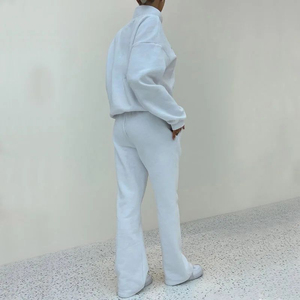 Conjunto Deportivo Unisex Blanco, Sudadera y Pantalones Largos, Corte Holgado Informal con Bolsillos Laterales, Cuello Camisero, Ropa de Otoño - Product Image 3