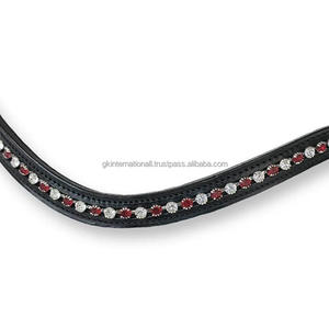 Ultimate <b>Shine</b> Red Black & White Crystals Decorative Custom Empty Channel Padded Leather Horse Brow Band in Full Cob Over Sizes - Product Image 6