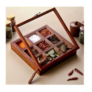 Caja de Especias de Madera de 7 Compartimentos, Caja de Especias Masala de Madera de Buena Calidad con Compartimentos de Almacenamiento, Cuchara de Madera, Caja de Regalo para Frutos Secos - Product Image 6