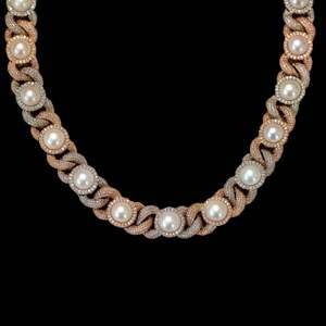 Collier en argent véritable avec perles de culture certifiées, testées, 80 carats, lourd, de luxe, étincelant, 12 mm, 14 mm, chaîne cubaine Miami, approvisionnement en gros - Product Image 5