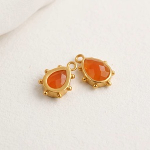 Natural Carnelian <b>Gold</b> Beaded Teardrop <b>Pendant</b> Faceted Gemstone Charms for DIY Necklace Jewelry Making Supplies - Product Image 1