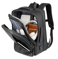 Mochila para Portátil de Poliéster Impermeable a Rayas, con Cierre de Cremallera, Puerto de Carga USB, Antirrobo, Expandible, Transpirable, Oxford, para Negocios