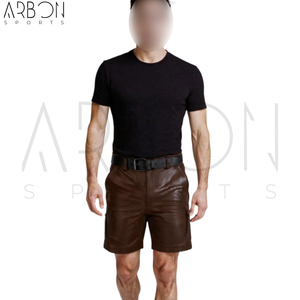 Shorts en cuir véritable marron pour homme, coupe slim, longueur genou, qualité supérieure, prix de gros, fournisseur de premier choix - Product Image 5