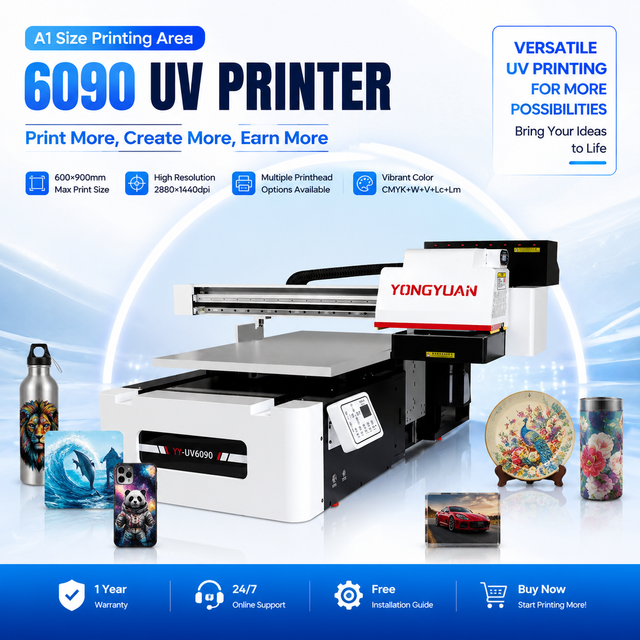 A1 UV Printer 6090 UV Flatbed Printing Machine for Acrylic Sign Glass Metal Board Custom Logo Printing Business