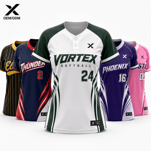 เสื้อซอฟต์บอลพิมพ์ลายตามสั่ง XSC คอวี ระบายอากาศได้ดี ผลิตจากโพลีเอสเตอร์ ชุดทีมสำหรับผู้ใหญ่ แบบยูนิเซ็กซ์ แขนสั้น - Product Image 1