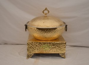 Round Brass Chafer Food <b>Warmer</b> with Lid Gold Color Fuel Powered for Banquet Use - Indian Home Crafts - Product Image 6