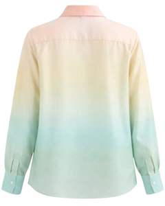 เสื้อเชิ้ตผู้หญิงแขนยาวสีพีชไล่เฉดเขียวมิ้นท์แบบกระดุมหน้า สไตล์ลำลองสำหรับใส่ทำงาน ผู้ผลิตเสื้อผ้าแบบ OEM สั่งทำได้ - Product Image 2