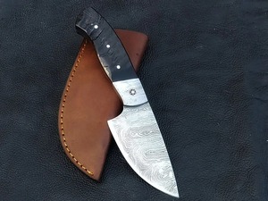 Cuchillo de caza/utilidad/camping hecho a mano de acero de Damasco con punta recta, mango de cuerno, funda de cuero de 3 mm, 9 pulgadas, OEM/ODM/OBM - Product Image 5