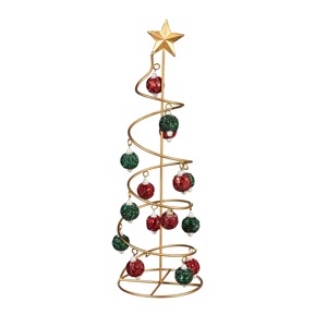 Metal Spiral Christmas <b>Tree</b> <b>with</b> Red and Green Ornaments Tabletop Decor Indoor Display - Product Image 5