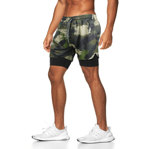 Shorts de sport gris pour homme à séchage rapide avec couche de compression intérieure, taille mi-haute, cordon de serrage, en tricot de spandex et polyester - Product Image 6