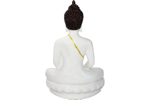 Ceramic Buddha <b>Statue</b> White With Gold Trim Handmade Figurine For Tabletop Feng Shui Decor Living Room Display - Product Image 4