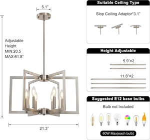 Wholesale Brushed Nickel Chandelier Bulk <b>Silver</b> Geometric Pendant Light Factory Price Retro Candle Hanging <b>Lamp</b> - Product Image 4