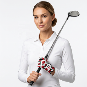 Personalized Custom Logo Red Rose Floral Print Women's Golf Glove Sublimation Printed Cabretta Leather Microfiber Golf Gloves - Product Image 4