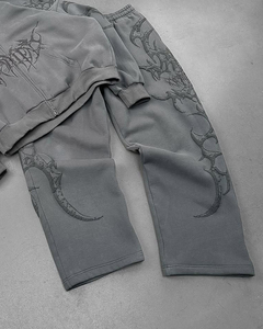 Pantalon en molleton de coton 450 g/m² pour homme, avec logo personnalisé et strass, style déchiré, vente chaude - Product Image 4