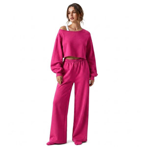 Women's Oversized Cropped Sweatshirt Wide Leg Pants 2 Piece Eco-Friendly 100% Cotton for <b>Set</b> Casual Matching Co Ord Outfit - Product Image 6