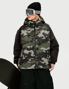 Chaqueta de Esquí con Estampado de Camuflaje para Mujer, con Capucha, Impermeable, Aislante, para Snowboard, con Relleno Sintético, Cierre de Cremallera, Pantalones Negros - Product Image 3