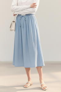 Stylish Women's Ribbed Knit Midi <b>Skirt</b> with <b>Elastic</b> Drawstring <b>Waist</b> Breathable Fabric, Casual Daily Wear <b>Skirt</b> Manufacturer - Product Image 2