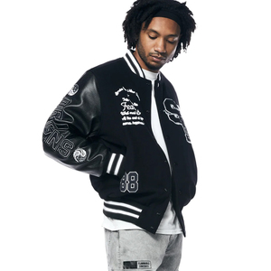 Custom High Quality Streetwear Embroidery Patchwork <b>Varsity</b> <b>Jacket</b> Men Leather Sleeve <b>Vintage</b> Unisex Letterman Bomber <b>Jacket</b> - Product Image 2